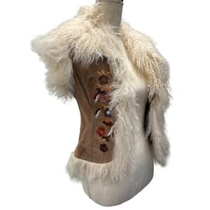 Vintage 1990s Leather Embroidered Vest Size XS